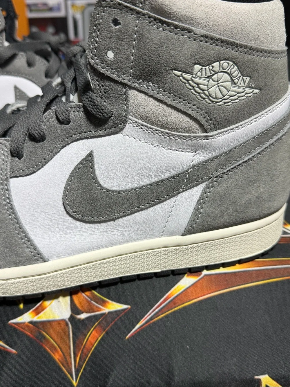 Jordan Gray and White Suede High-Top Sneaker